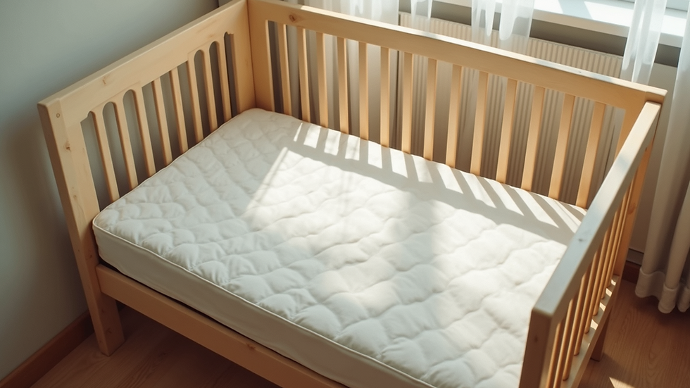 High angle view of a crib with an organic mattress