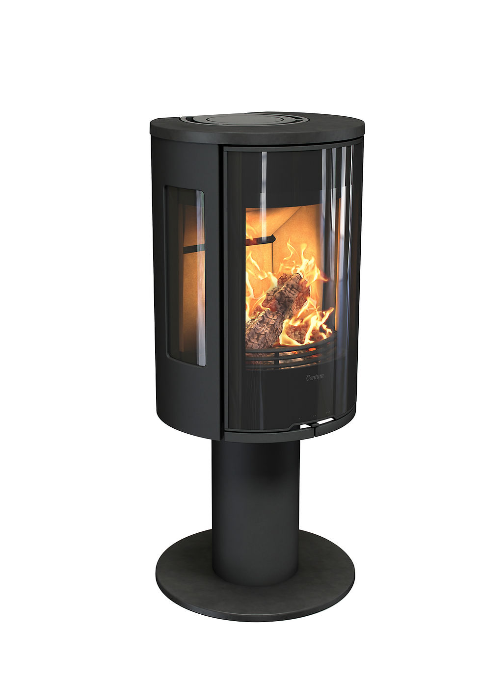 Thumbnail: Contura 586 Style Woodburner in Black with side glass panels, glass door, cast top on a pedestal