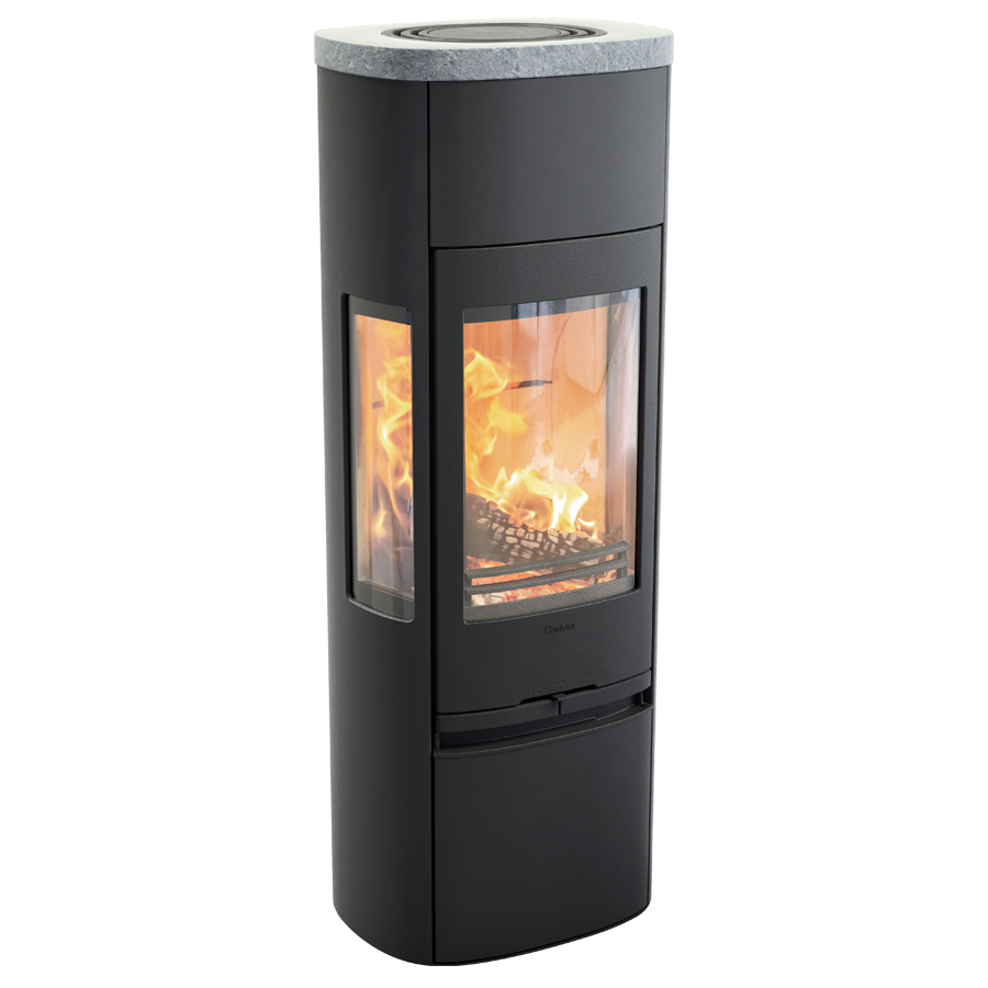 Thumbnail: Contura 896 Style Woodburning Stove in black with cast iron door, soapstone top plate and side glass windows