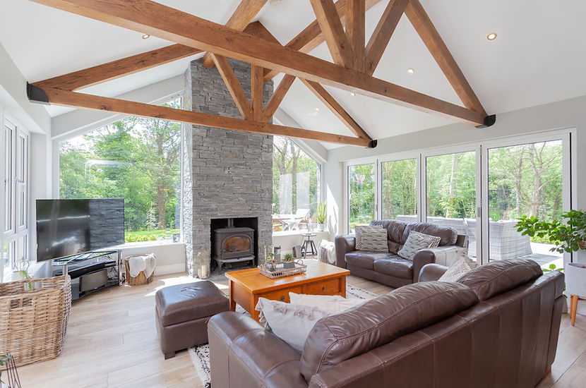 Family & Living Room open plan Interiors with wooden beams