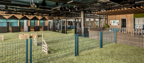 Pensé pour la ville, ce centre canin réinterprète les codes du loft industriel afin d'offrir un espace fonctionnel, convivial et entièrement dédié aux chiens.