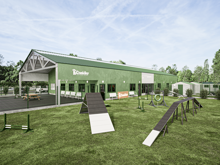 Caniéko est un complexe canin contemporain réunissant pension familiale, garderie, éducation, sports canins et parcs privatifs au sein d'un même écosystème pensé pour le bien-être du chien et le confort de ses humains.