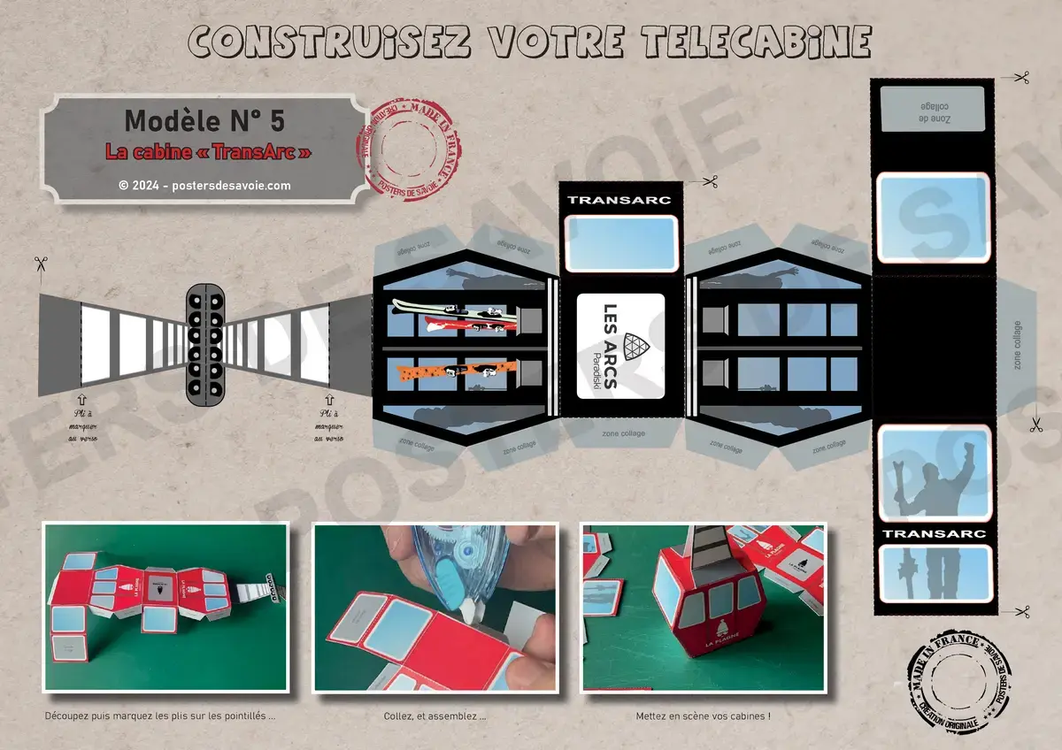 Planche cartonnée à découper pour monter la télécabine TransArc des Arcs.