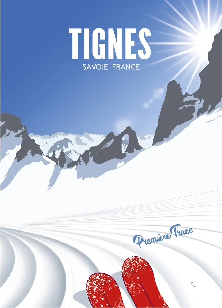 Affiche First track premières descentes de ski à Tignes - Posters de Savoie