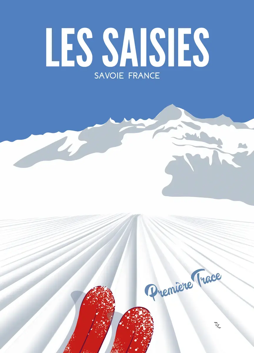 Affiche première trace de ski aux Saisies - Posters de Savoie