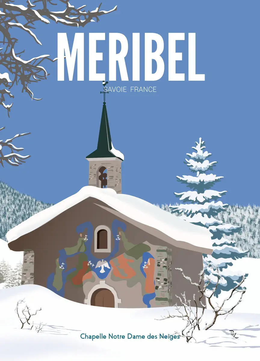 Affiche vintage chapelle de Méribel et sa fresque - Posters de Savoie
