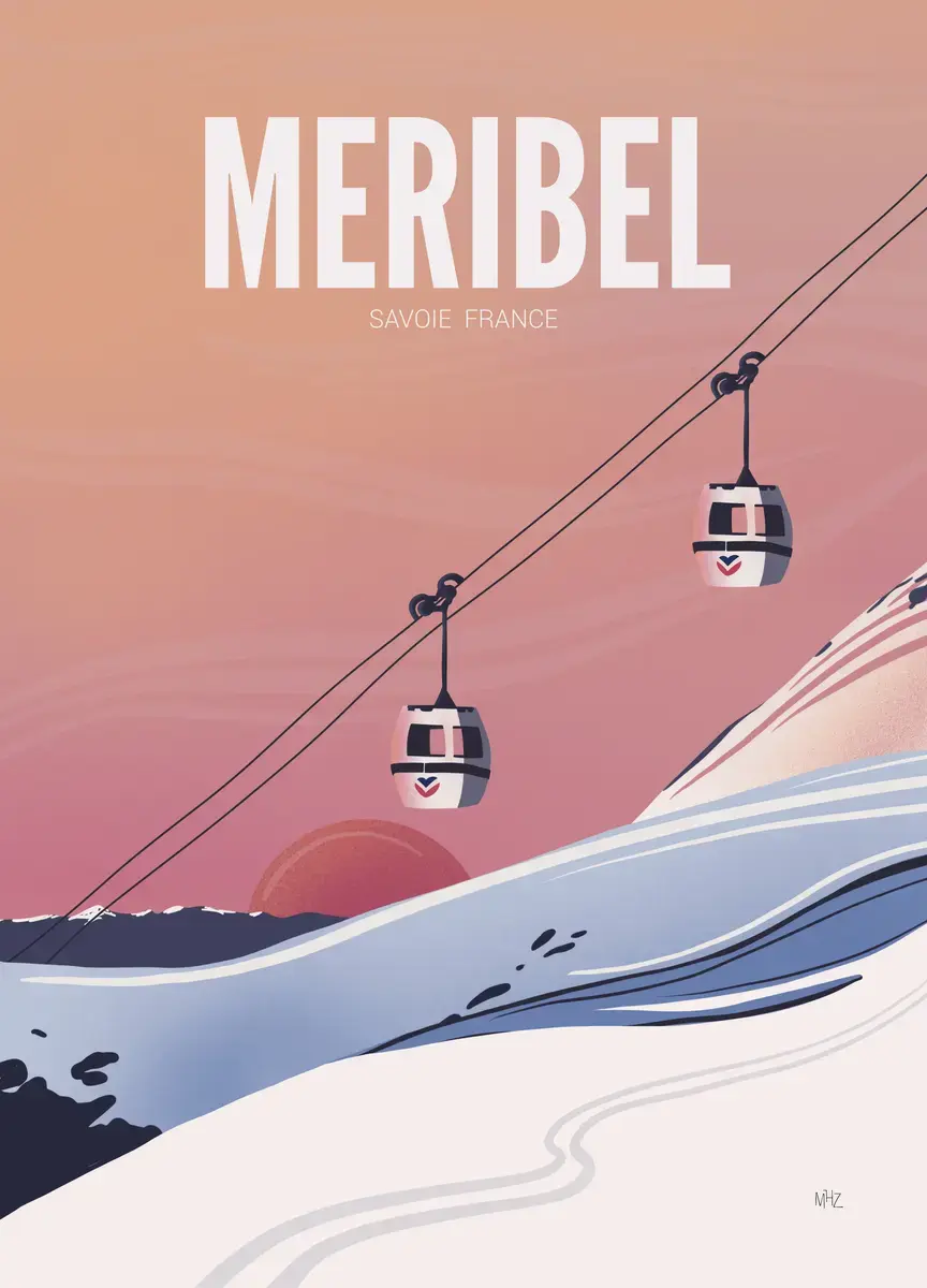 ffiche vintage Ambiance ski à la station de Méribel - Posters de Savoie