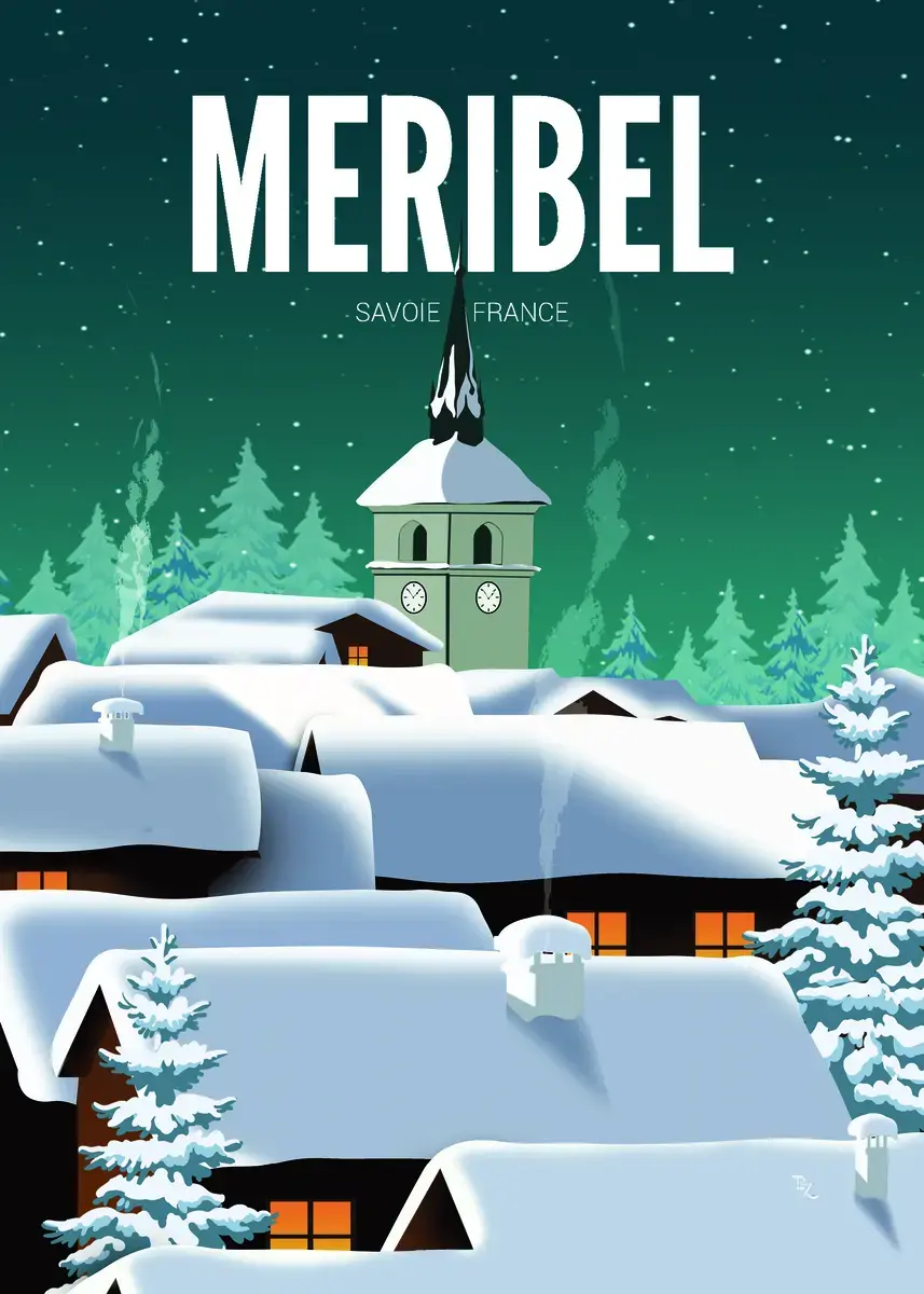 ffiche vintage Ambiance d'hiver à la station de Méribel - Posters de Savoie