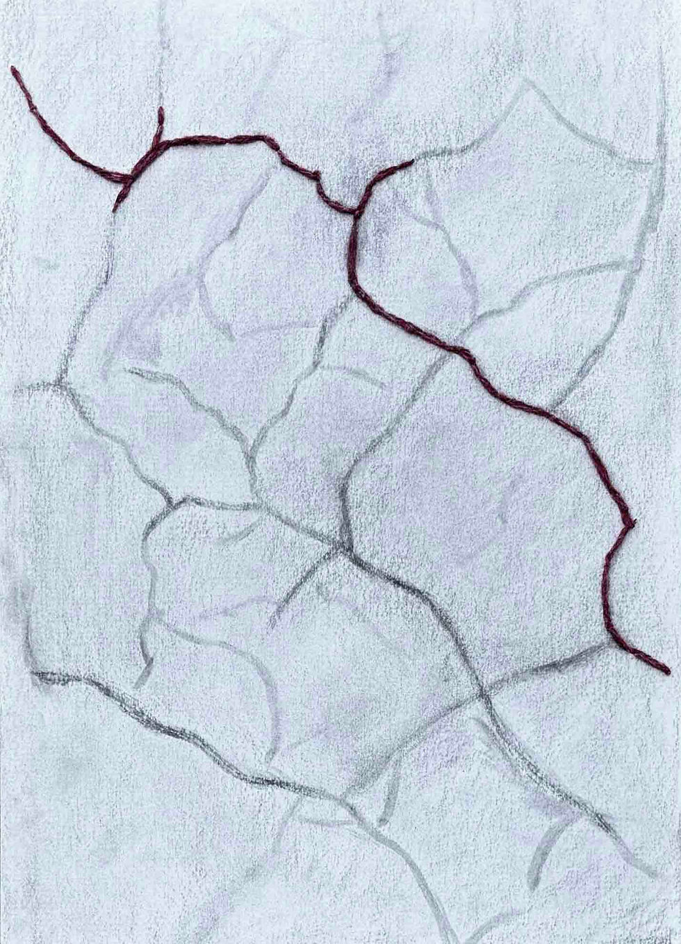 Iris Poljan - Kintsugi of the Earth - charcoal and thread on A3 paper - close up