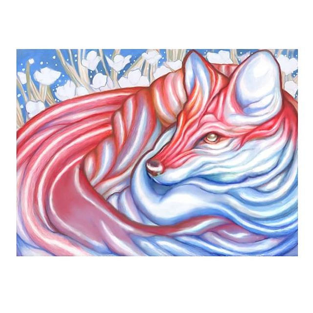 A waking fox, color pencil and digital _