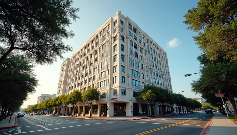 Eye-level view of a law office building in a Texas city