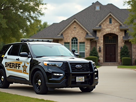Sheriff vehicle outside a Texas home, ready to enforce new squatter removal laws