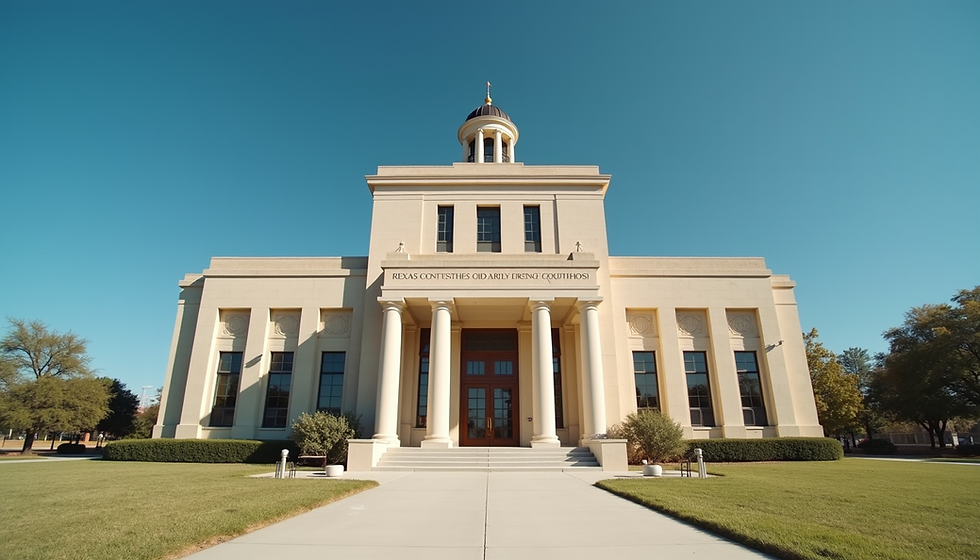 Texas courthouse exterior with clear blue sky