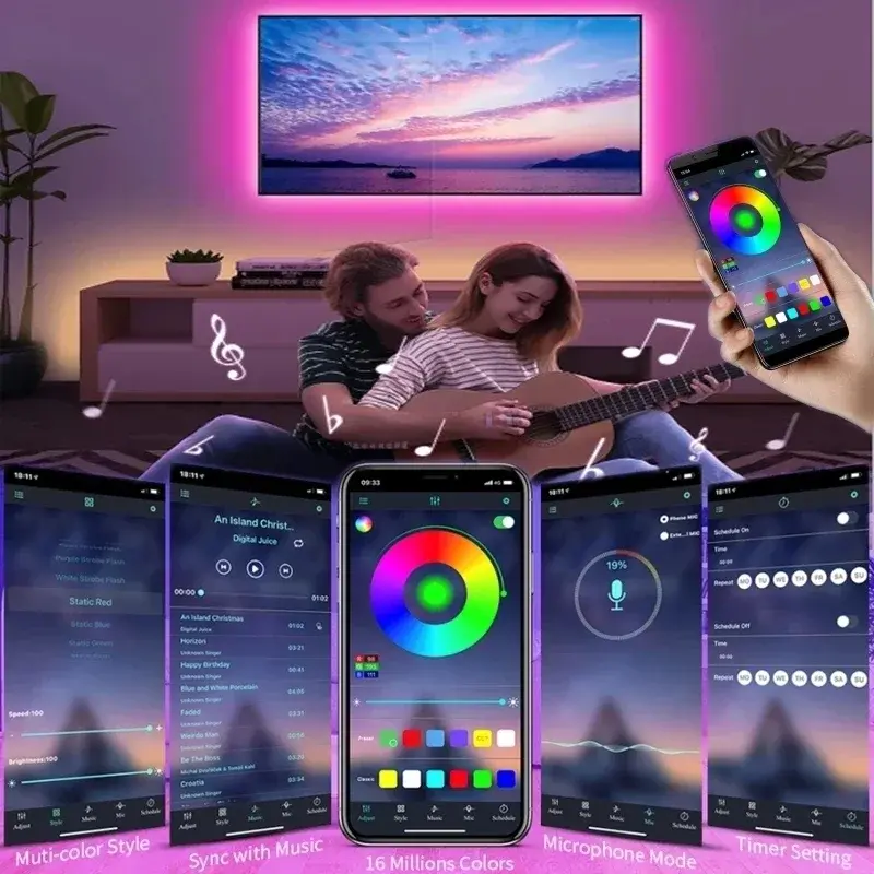 Thumbnail: USB LED Strip Lights APP Control Color Changing 5050 RGB Led Light Flexible Lamp