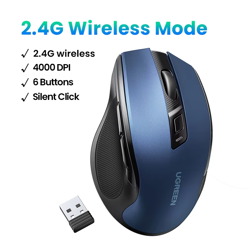 Thumbnail: UGREEN Wireless Mouse Bluetooth5.0 Mouse Ergonomic 4000DPI 6 Mute Buttons Mouse 