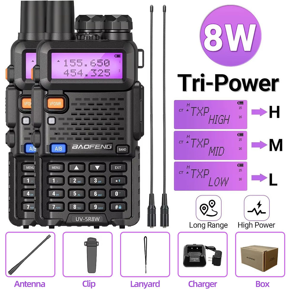 Thumbnail: 1/2PCS Baofeng UV 5R 5W 8W Walkie Talkie Portable Ham CB Radio Dual Band VHF UHF