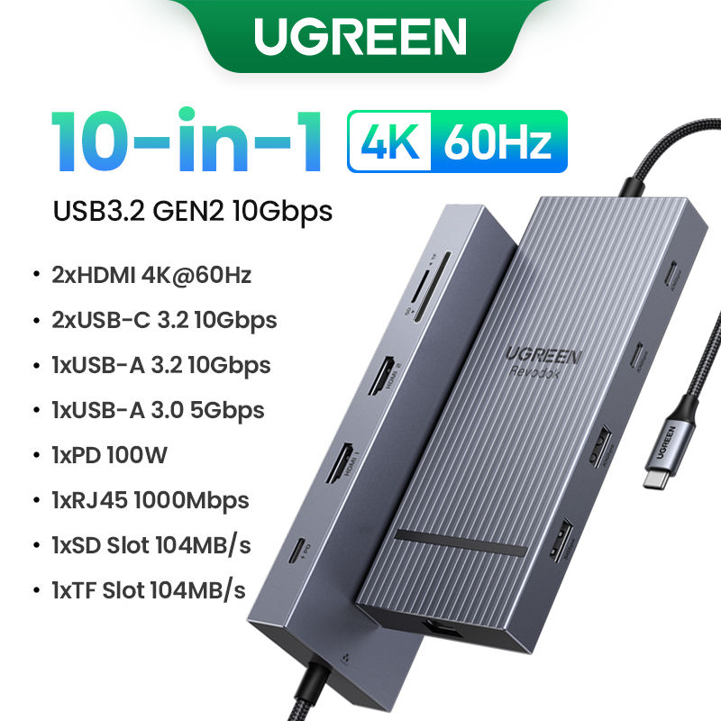 Thumbnail: UGREEN 12-in-1 USB HUB Type-C to 2HDMI 4K120Hz DP USB3.2 10Gbps SD/TF RJ45 PD100