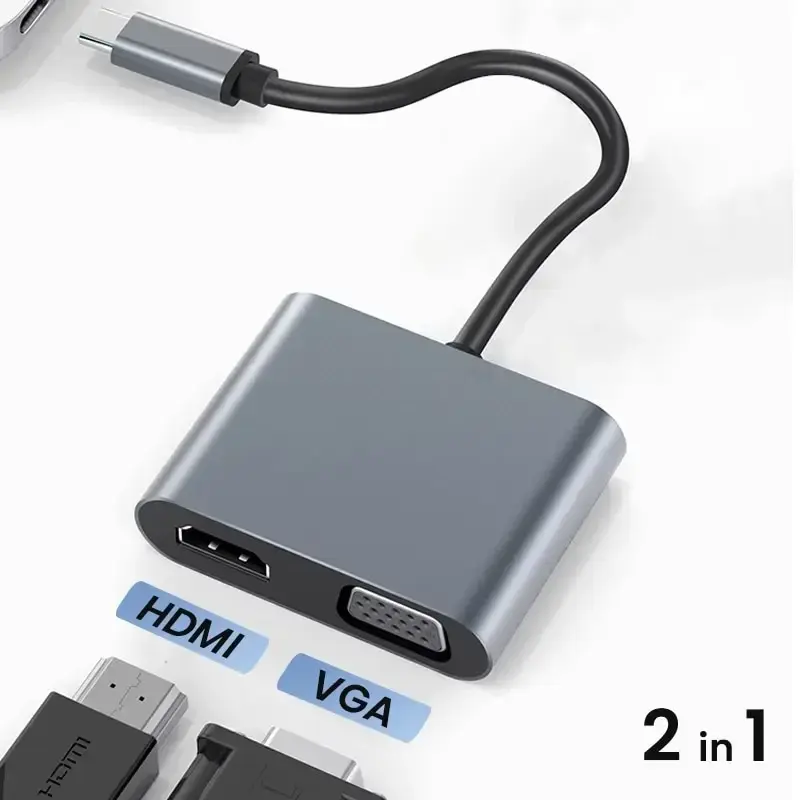 Thumbnail: USB C to HDMI and VGA Adapter ,2-in-1 4K@60Hz Portable Square Converter for MacB