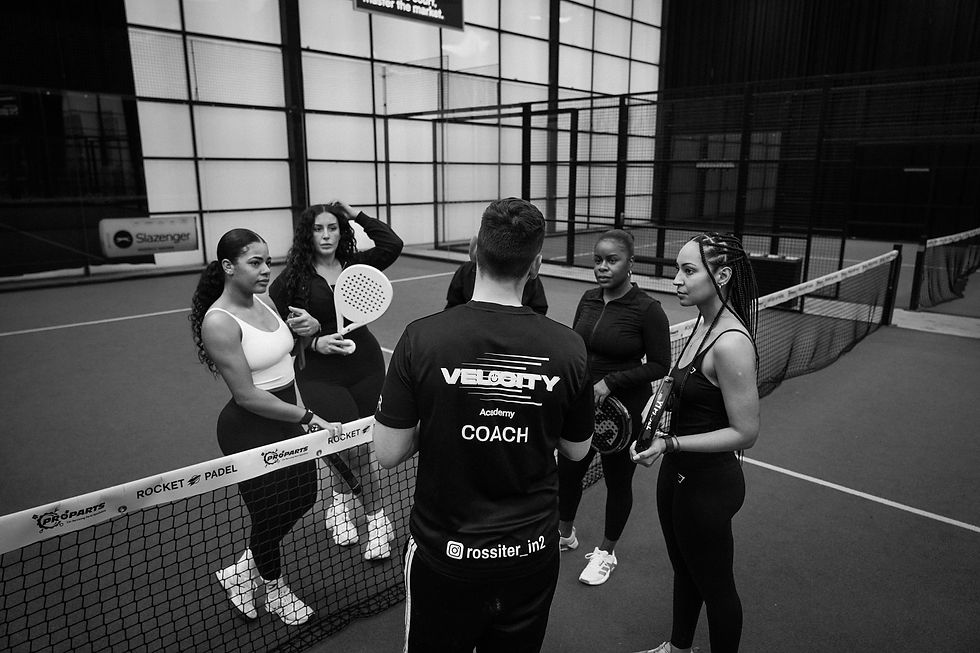 Padel community members connecting during a social padel event