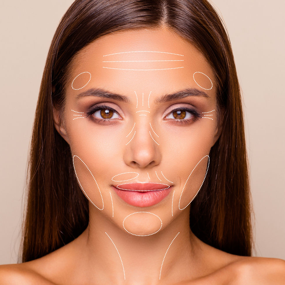 woman showing anti wrinkle injection areas