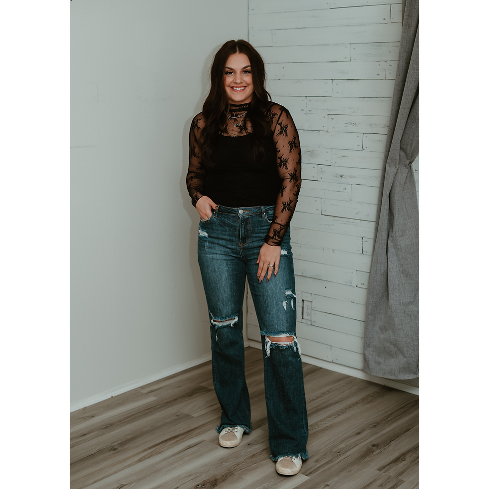 Samantha Sheer Lace Top - Black