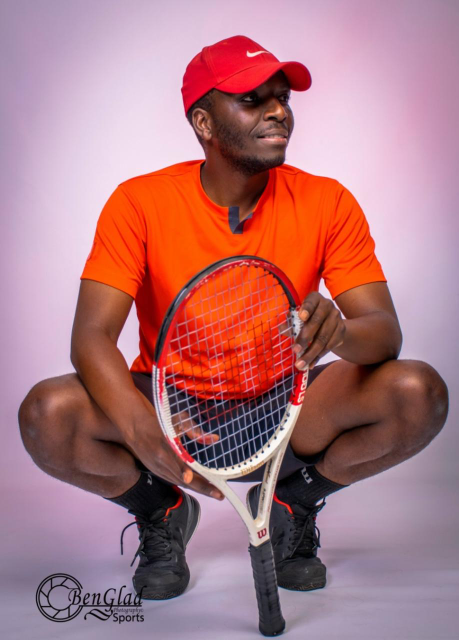 Tennis player running the net