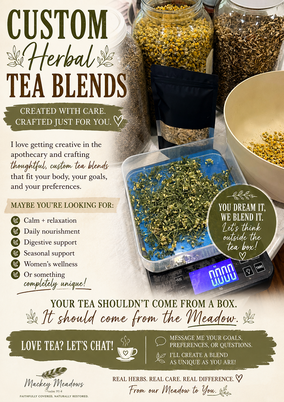 🌿 Your Tea, Your Way: Custom Herbal Blends from Mackey Meadows