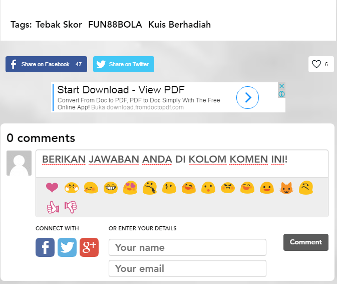 Kolom Komen Jawaban Kuis