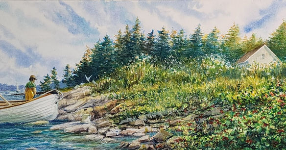 lobster, art, watercolor, Andrew Wyeth, famous artists, landscape, Clouds, Wild flowers