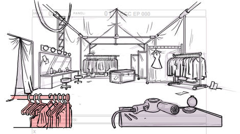 "Chica's Fashion Squeak" fashion show backstage establishing shot