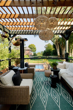 Deck with pergola, hot tub and pool
