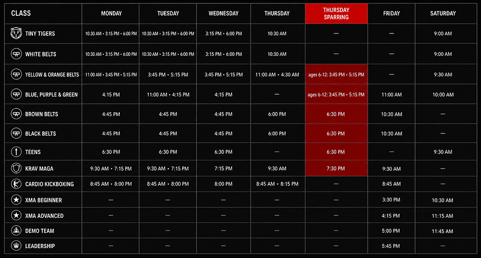 Chozen Martial Arts Academy class schedule in Rancho Cucamonga.
