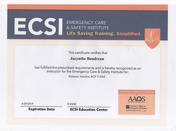 Certificado instructor deprimeros auxilios Jacynthe Boudreau