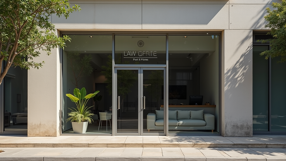 Eye-level view of the facade of a law office in Queimados