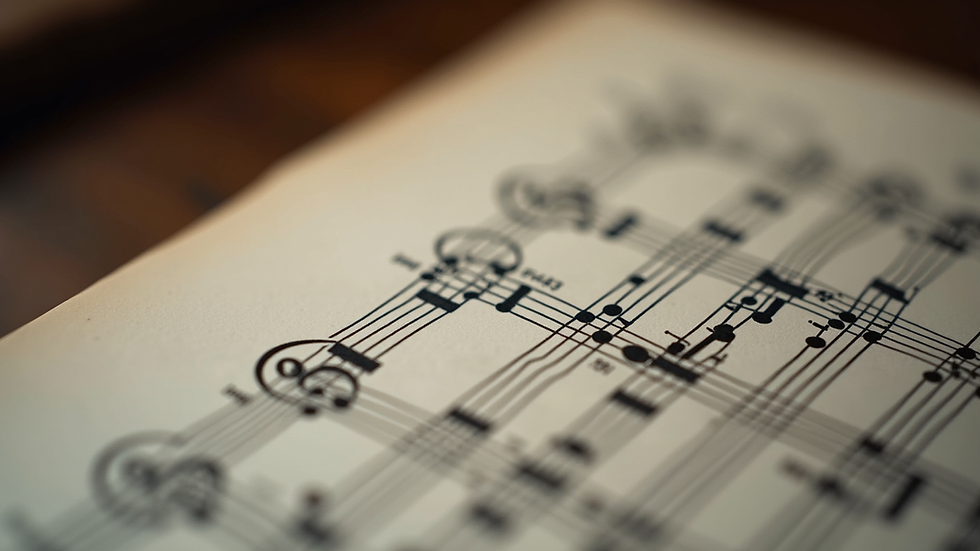 Close-up de partitura musical com notas e letras de louvor