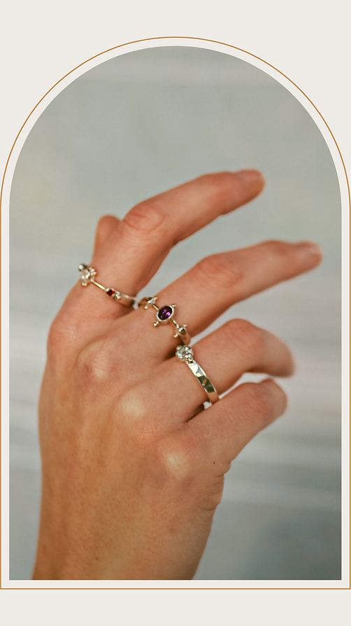 Sterling silver and 9ct gold unique handmade rings