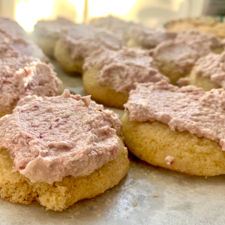 Lemon Sugar Cookies with Strawberry Cream Cheese Frosting