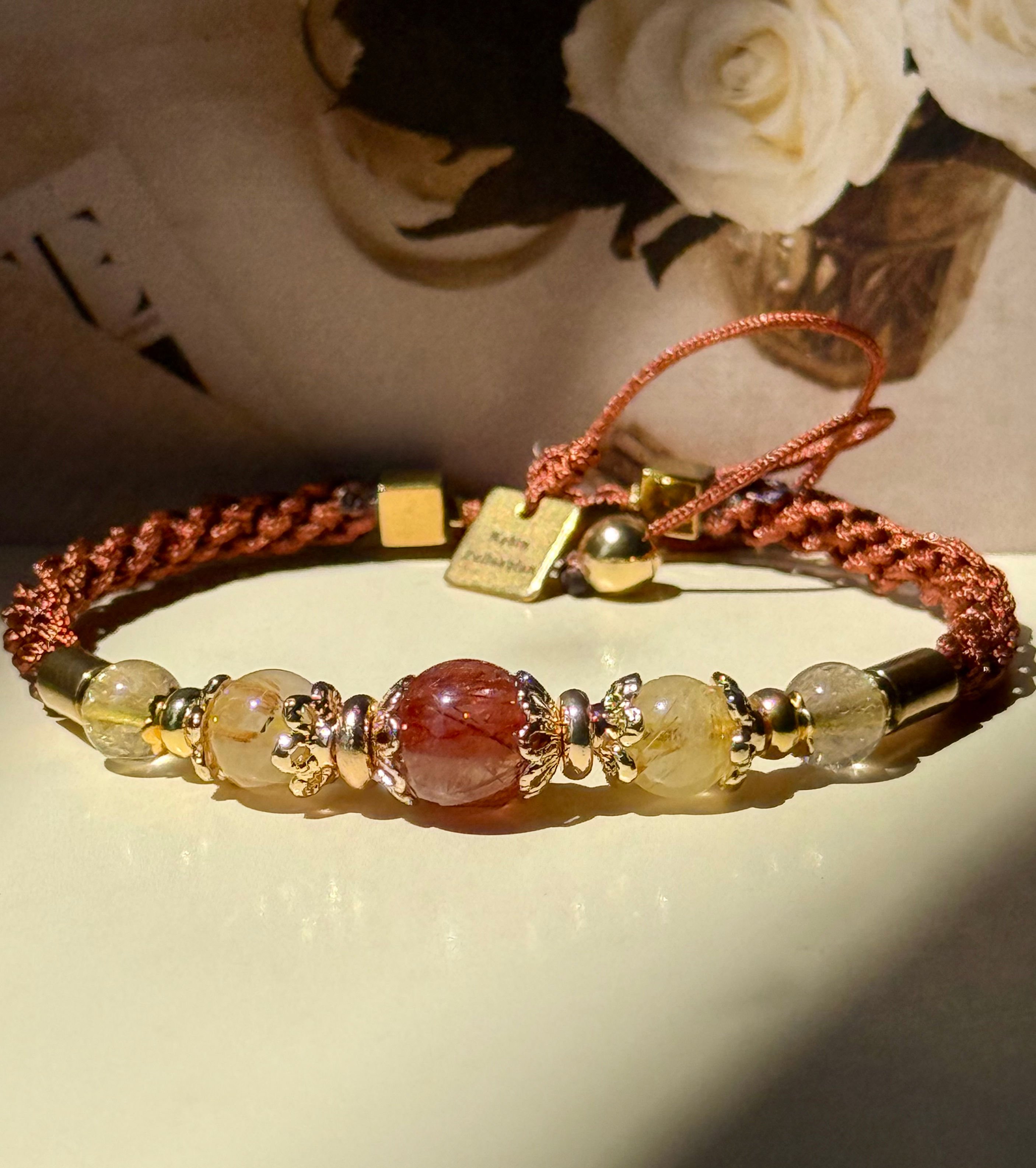 Bracelet quartz rutilé cuivré et or