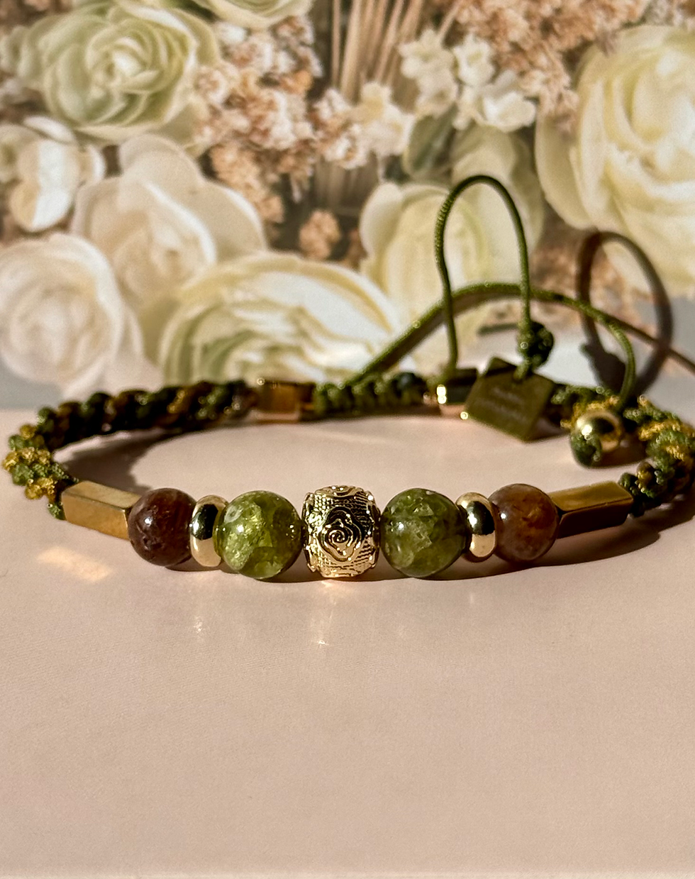Bracelet Péridot et quartz rutilé brun