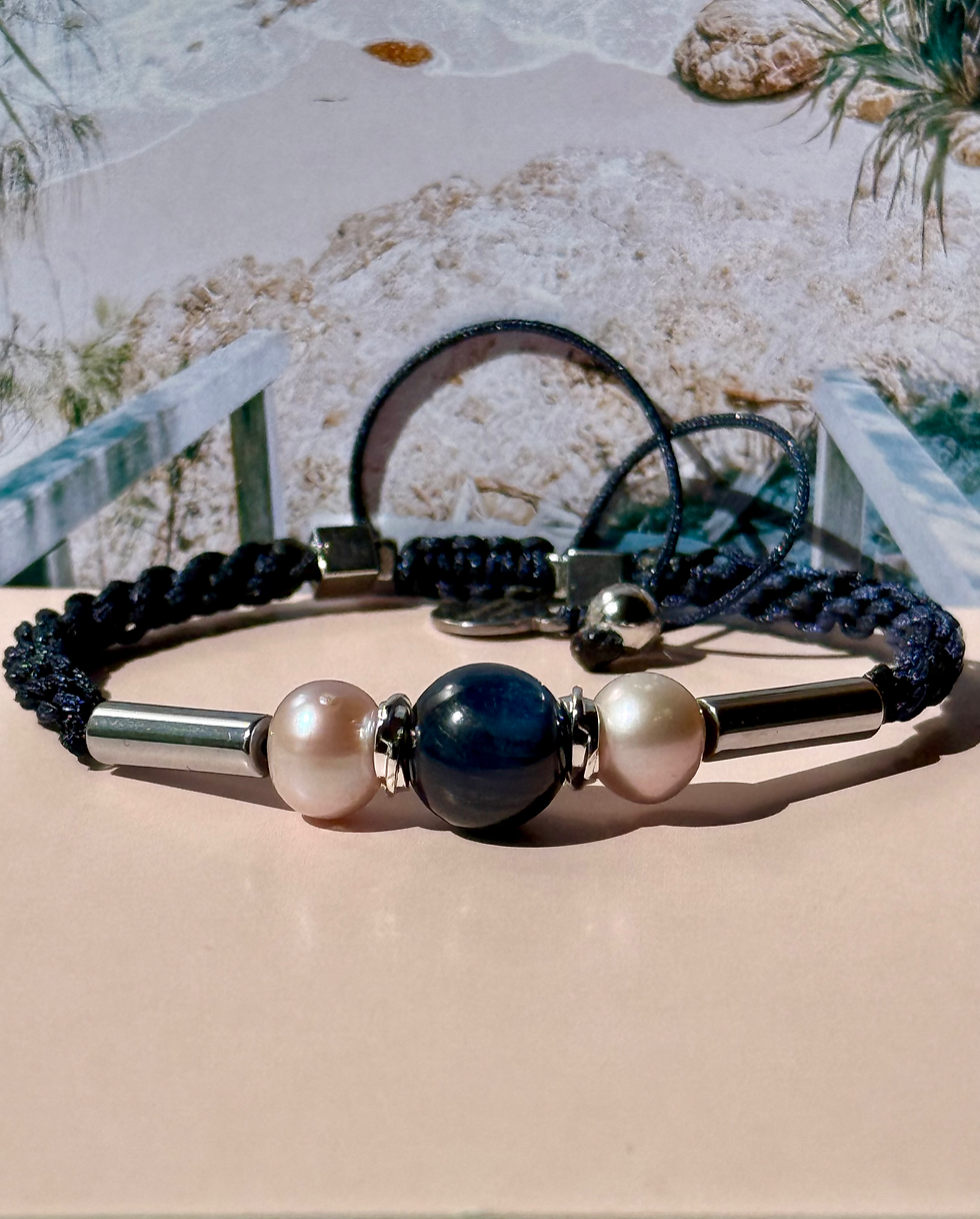 Bracelet kyanite (cyanite) et perle d’eau
