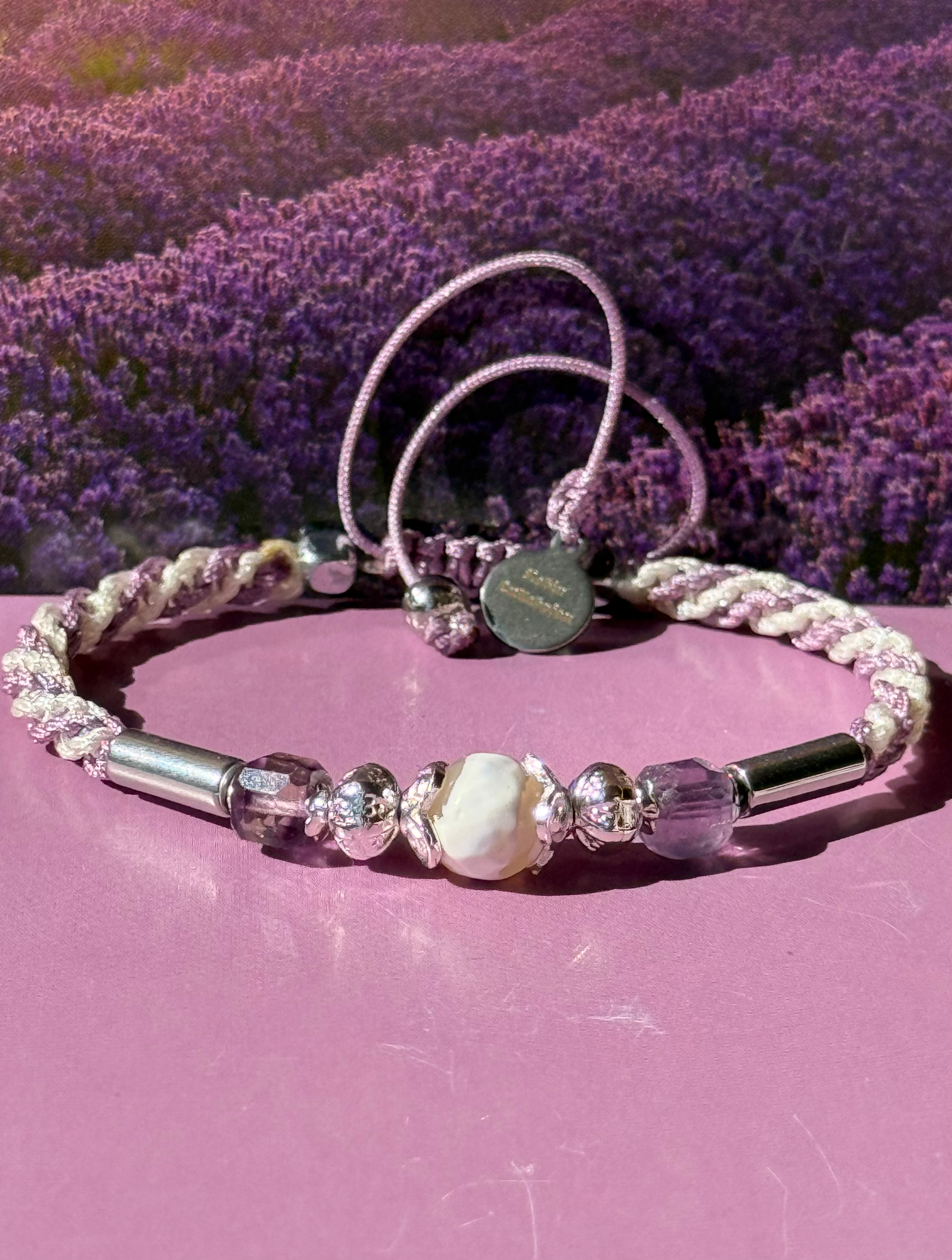 Bracelet agate blanche et fluorite(argent)