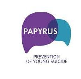 PAPYRUS Logo = Papyrus Prevention of Young Suicide with interlocking purple and teal speech bubbles