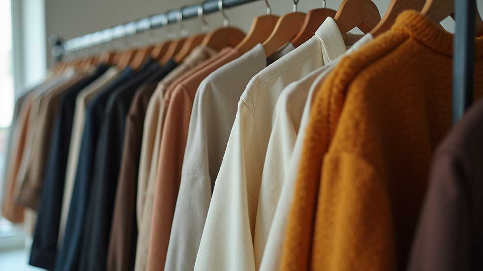 Eye-level view of a clothing rack displaying a variety of stylish garments