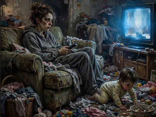 Women And Mess In Her House