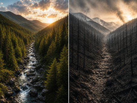 Antes y despues de un incendio