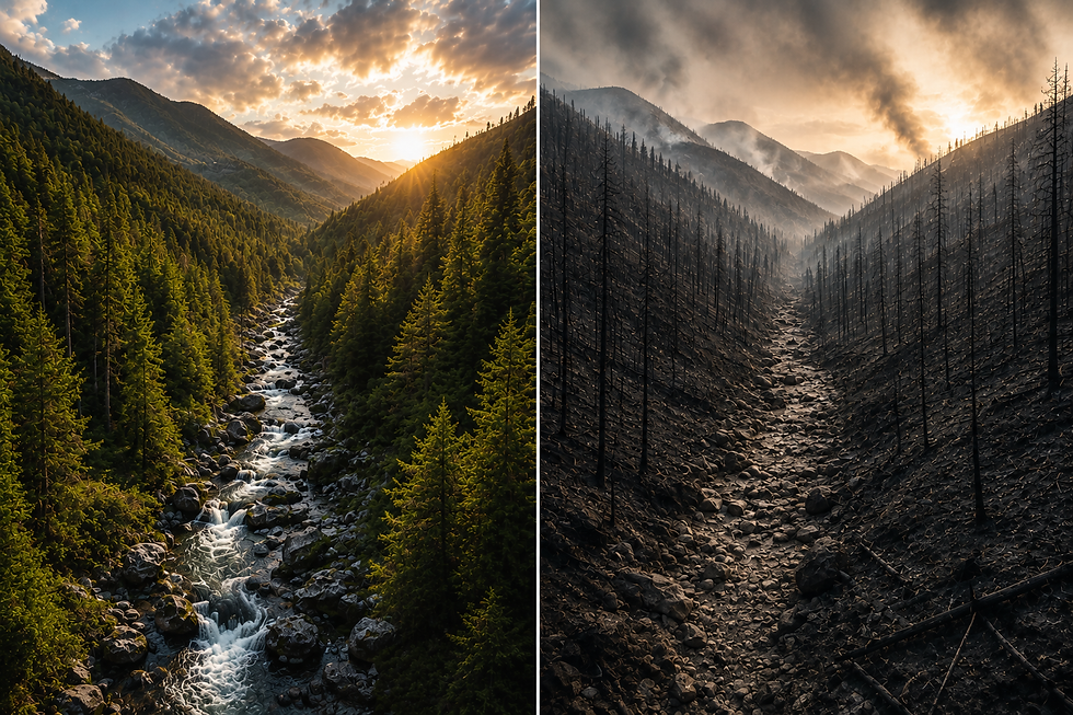 Antes y despues de un incendio