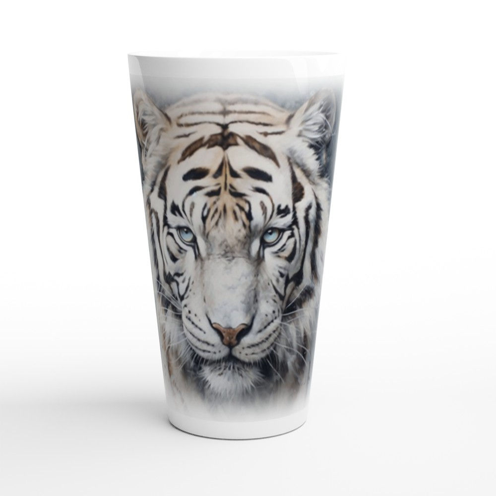 White Latte 17oz Ceramic Mug White Tiger