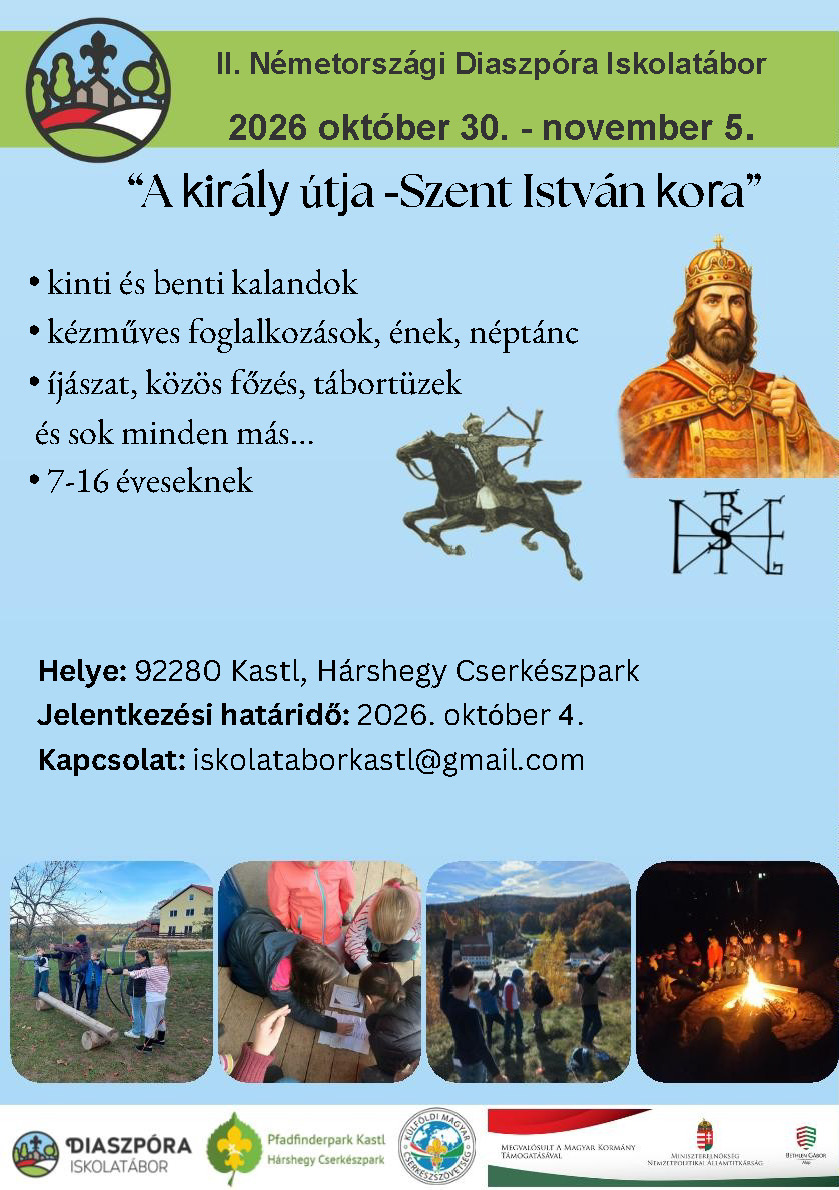 II.Németországi Diaszpóra Iskolatábor 2026. október 30. - november 5. Kastl