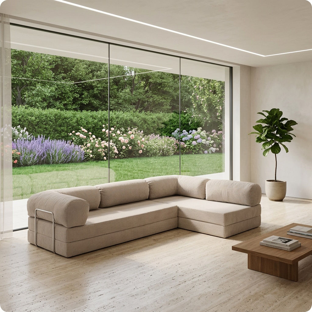 Nestime® 300x200 cm Açık Köşe Modüler Sünger Koltuk Takımı KREM