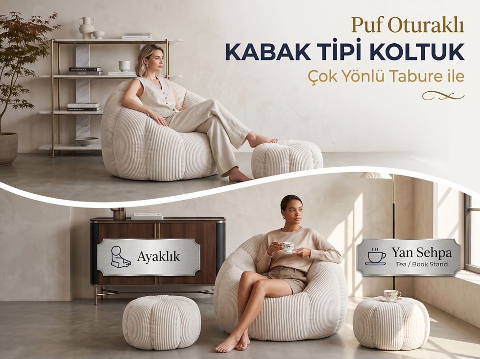 Küçük resim: Fitilli Kadife Berjer Koltuk & Puf Takımı|Modern Tasarım | Yumuşak Oturum